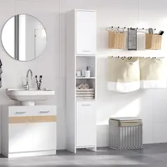 HOMCOM Tall Bathroom Storage Cabinet with Three-position Adjustable Shelves For Neutral Style, Hallway White - 2