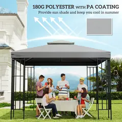 Outsunny 3(m) Gazebo Top Cover Double Tier Canopy Replacement Pavilion Roof Light Grey - 6