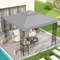 Outsunny 3(m) Gazebo Top Cover Double Tier Canopy Replacement Pavilion Roof Light Grey - 2