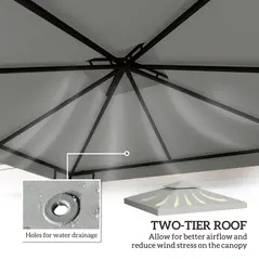 Outsunny 3(m) Gazebo Top Cover Double Tier Canopy Replacement Pavilion Roof Light Grey - 4