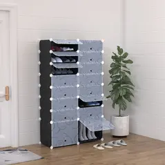 HOMCOM 16 Cube Shoe Rack, 2 x 8 Tier Shoe Storage Cabinet, Modular Plastic Shelves for Bedroom, Living Room and Entryway, Space Saving Footwear Organizer, 32 Pairs, White and Black - 2