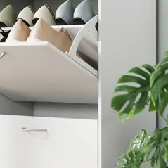 HOMCOM Wooden Modern Design 4 Drawer Shoes Cabinet Pull Down Shelf Storage Organiser - White - 9