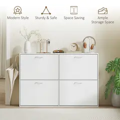 HOMCOM Wooden Modern Design 4 Drawer Shoes Cabinet Pull Down Shelf Storage Organiser - White - 7