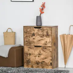 HOMCOM Industrial Shoe Cabinet with 2 Flip Drawers, Narrow Shoe Storage Cabinet for 12 Pairs, Freestanding Slim Shoe Storage Organiser for Entryway, Hallway, Rustic Brown - 2