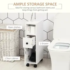 kleankin Slimline Bathroom Storage Cabinet - White - 4