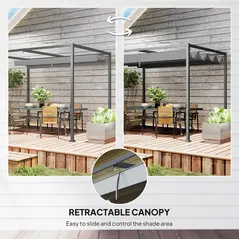 Outsunny 3 x 2m Metal Outdoor Pergola with Retractable Roof, Outdoor Gazebo Canopy Shelter with Drainage Holes for Garden, Patio, Lawn, Grey - 4