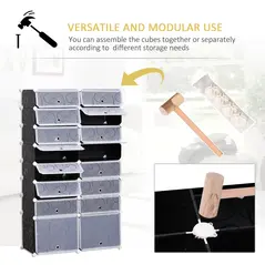 HOMCOM 16 Cube Shoe Rack, 2 x 8 Tier Shoe Storage Cabinet, Modular Plastic Shelves for Bedroom, Living Room and Entryway, Space Saving Footwear Organizer, 32 Pairs, White and Black - 6