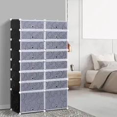 HOMCOM 16 Cube Shoe Rack, 2 x 8 Tier Shoe Storage Cabinet, Modular Plastic Shelves for Bedroom, Living Room and Entryway, Space Saving Footwear Organizer, 32 Pairs, White and Black - 4