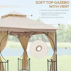 Outsunny 3 x 3(m) Garden Gazebo Patio Party Tent Shelter Outdoor Canopy Double Tier Sun Shade Metal Frame Netting, Beige - 4
