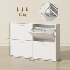 HOMCOM Wooden Modern Design 4 Drawer Shoes Cabinet Pull Down Shelf Storage Organiser - White - 3