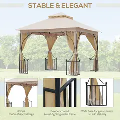Outsunny 3 x 3(m) Garden Gazebo Patio Party Tent Shelter Outdoor Canopy Double Tier Sun Shade Metal Frame Netting, Beige - 7