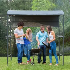 Outsunny 2.2 x 1.4m BBQ Shelter, Outdoor Grill Gazebo Canopy with Shelves, Hanging Hooks, and Metal Frame, for Garden Patio Backyard - 2
