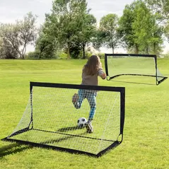 HOMCOM Set of 2 Football Goal Net 6 x 3 ft Foldable Outdoor Sport Training Teens Adults Football with Carrying Bag Black - 2