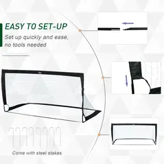 HOMCOM Set of 2 Football Goal Net 6 x 3 ft Foldable Outdoor Sport Training Teens Adults Football with Carrying Bag Black - 4
