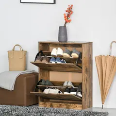 HOMCOM Industrial Shoe Cabinet with 2 Flip Drawers, Narrow Shoe Storage Cabinet for 12 Pairs, Freestanding Slim Shoe Storage Organiser for Entryway, Hallway, Rustic Brown - 7