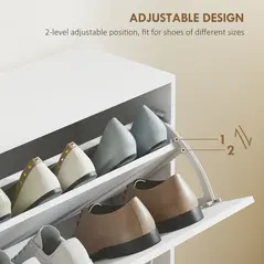 HOMCOM Wooden Modern Design 4 Drawer Shoes Cabinet Pull Down Shelf Storage Organiser - White - 5