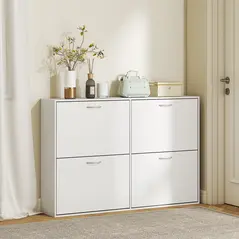 HOMCOM Wooden Modern Design 4 Drawer Shoes Cabinet Pull Down Shelf Storage Organiser - White - 8
