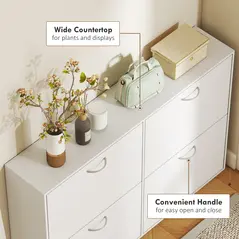 HOMCOM Wooden Modern Design 4 Drawer Shoes Cabinet Pull Down Shelf Storage Organiser - White - 6