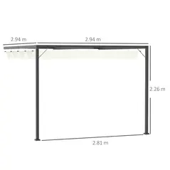 Outsunny 3 x 3(m) Outdoor Lean To Pergola Retractable Canopy Wall Mounted Gazebo Patio Shelter Sun Shade, Cream White - 3