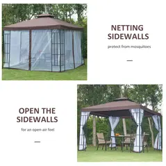 Outsunny 3 x 3(m) Patio Gazebo Canopy Garden Pavilion Tent Shelter with 2 Tier Roof and Mosquito Netting, Steel Frame, Coffee - 6