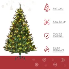 HOMCOM 1.8m 6ft Pre-Lit Christmas Tree Artificial Spruce Xmas Tree Warm White LED Holiday Décor with Metal Stand - 4