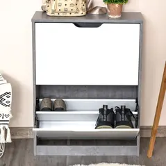 HOMCOM Two Drawer Shoe Cabinet Home Storage Organiser w/ Groove Handles Adjustable Shelves Modern Boxy Rack Hallway Bedroom Furniture - 7