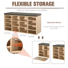 HOMCOM Multi-Storage Shoe Rack w/ 14 Compartments Cushion Moving Shelves Solid Frame Foot Pads Home Office Tidy Organisation Boots Trainers Brown - 6