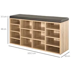 HOMCOM Multi-Storage Shoe Rack w/ 14 Compartments Cushion Moving Shelves Solid Frame Foot Pads Home Office Tidy Organisation Boots Trainers Brown - 3