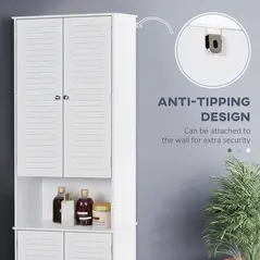 HOMCOM Tall Freestanding Bathroom Cabinet Retro Shutters w/ 3 Compartments Shelves Elevated Base Narrow Organiser White 60L x 30W x 182.5H cm - 7