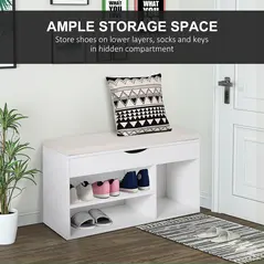 HOMCOM Wooden Shoes Cabinet Bench Hidden Storage Padded Seat Organiser Footwear Rack Hallway White 80 x 30 x 47 cm - 5
