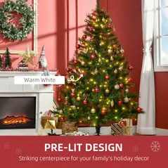 HOMCOM 1.8m 6ft Pre-Lit Christmas Tree Artificial Spruce Xmas Tree Warm White LED Holiday Décor with Metal Stand - 5