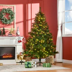 HOMCOM 1.8m 6ft Pre-Lit Christmas Tree Artificial Spruce Xmas Tree Warm White LED Holiday Décor with Metal Stand - 8
