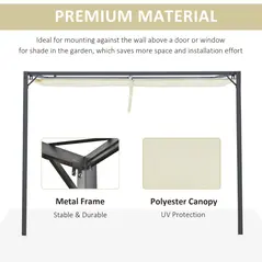 Outsunny 3 x 3(m) Outdoor Lean To Pergola Retractable Canopy Wall Mounted Gazebo Patio Shelter Sun Shade, Cream White - 5
