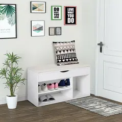HOMCOM Wooden Shoes Cabinet Bench Hidden Storage Padded Seat Organiser Footwear Rack Hallway White 80 x 30 x 47 cm - 8