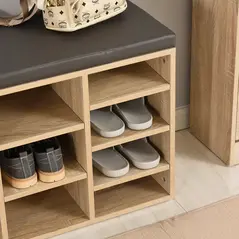 HOMCOM Multi-Storage Shoe Rack w/ 14 Compartments Cushion Moving Shelves Solid Frame Foot Pads Home Office Tidy Organisation Boots Trainers Brown - 8