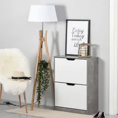 HOMCOM Two Drawer Shoe Cabinet Home Storage Organiser w/ Groove Handles Adjustable Shelves Modern Boxy Rack Hallway Bedroom Furniture - 2