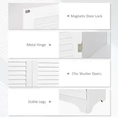HOMCOM Tall Freestanding Bathroom Cabinet Retro Shutters w/ 3 Compartments Shelves Elevated Base Narrow Organiser White 60L x 30W x 182.5H cm - 5