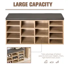 HOMCOM Multi-Storage Shoe Rack w/ 14 Compartments Cushion Moving Shelves Solid Frame Foot Pads Home Office Tidy Organisation Boots Trainers Brown - 7