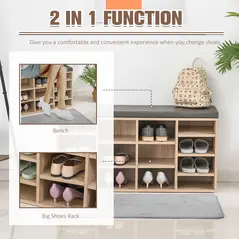 HOMCOM Multi-Storage Shoe Rack w/ 14 Compartments Cushion Moving Shelves Solid Frame Foot Pads Home Office Tidy Organisation Boots Trainers Brown - 4
