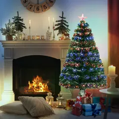 HOMCOM 4 Feet Prelit Artificial Christmas Tree with Multi-Coloured Fiber Optic LED Light, Holiday Home Xmas Decoration, Green - 2