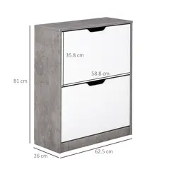 HOMCOM Two Drawer Shoe Cabinet Home Storage Organiser w/ Groove Handles Adjustable Shelves Modern Boxy Rack Hallway Bedroom Furniture - 3