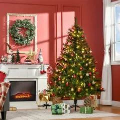 HOMCOM 1.8m 6ft Pre-Lit Christmas Tree Artificial Spruce Xmas Tree Warm White LED Holiday Décor with Metal Stand - 2