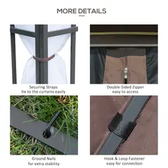 Outsunny 3 x 3(m) Patio Gazebo Canopy Garden Pavilion Tent Shelter with 2 Tier Roof and Mosquito Netting, Steel Frame, Coffee - 5