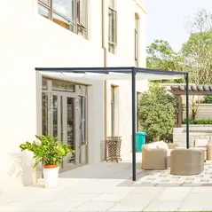 Outsunny 3 x 3(m) Outdoor Lean To Pergola Retractable Canopy Wall Mounted Gazebo Patio Shelter Sun Shade, Cream White - 2