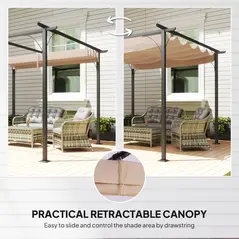 Outsunny 3 x 3(m) Metal Pergola with Retractable Roof, Garden Gazebo Metal Pergola Canopy. Outdoor Sun Shade Shelter for Party BBQ, Beige - 5