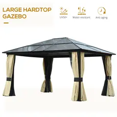Outsunny 3.6 x 4m Hardtop Gazebo Canopy with Polycarbonate Roof and Aluminium Frame, Garden Pavilion with Mosquito Netting and Curtains - 4
