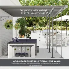 Outsunny 4.35 x 3m Outdoor Patio Gazebo Pergola, Retractable Pergola Canopy Aluminum Post & PC Roof,  Grey - 4