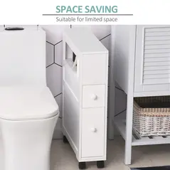 HOMCOM 72x16cm Narrow Bathroom Storage Unit w/ 2 Drawers Open Top 4 Wheels Slimline Modern Rolling Home Organisation - 5