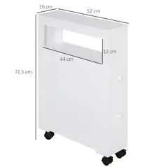 HOMCOM 72x16cm Narrow Bathroom Storage Unit w/ 2 Drawers Open Top 4 Wheels Slimline Modern Rolling Home Organisation - 3