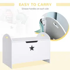 HOMCOM Kids Wooden Toy Box Organizer Children's Toy Storage with Lid Safety Hinge Side Handle Playroom Furniture White - 6